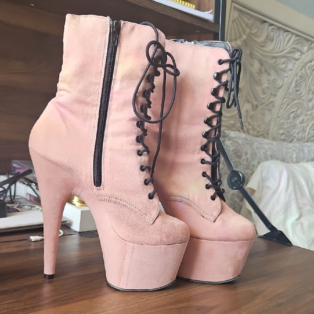 Pink Lace-Up Platform Boots